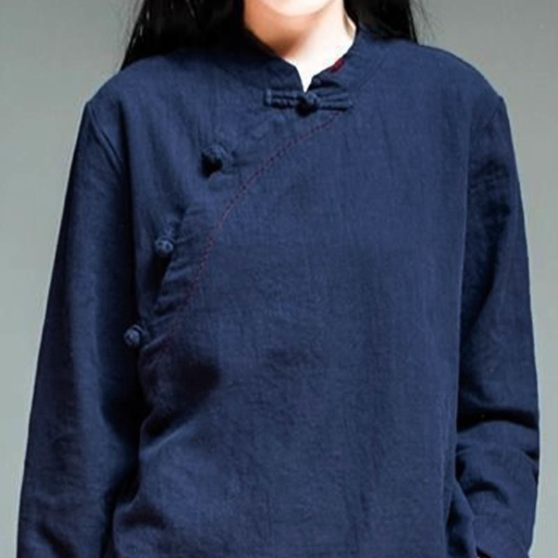 Ropa de lino holgada con botones y cuello oblicuo con Buddha Stones - image 14