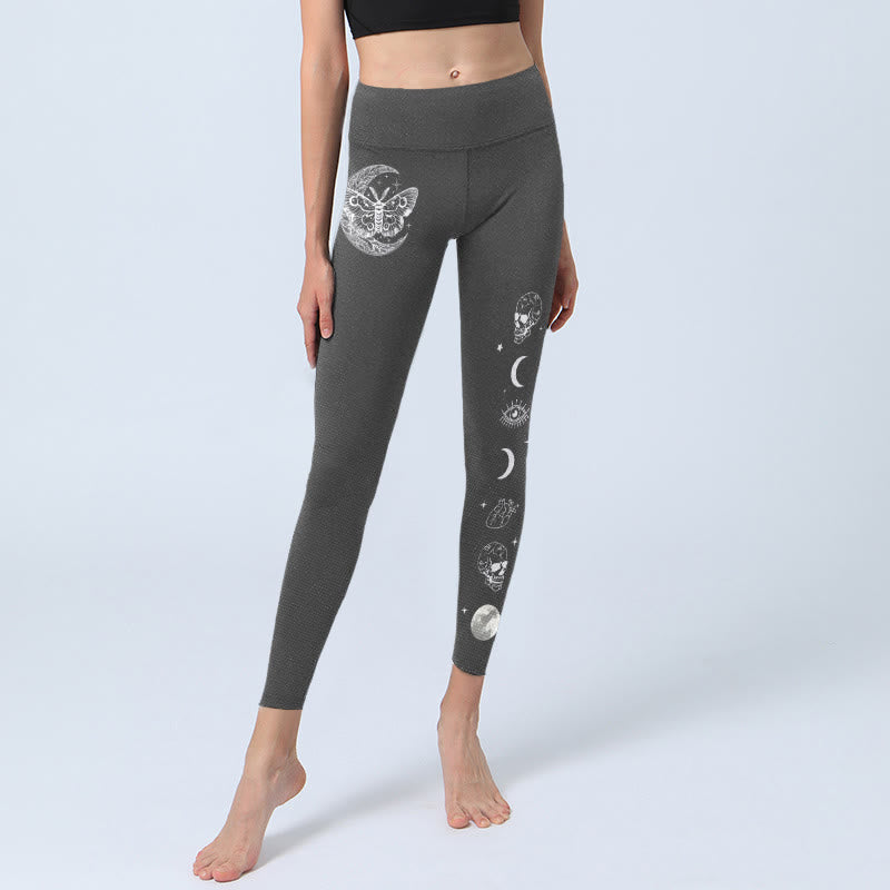 Leggings de yoga para mujer con diseño de calavera, polilla, luna y Buddha Stones - image 5