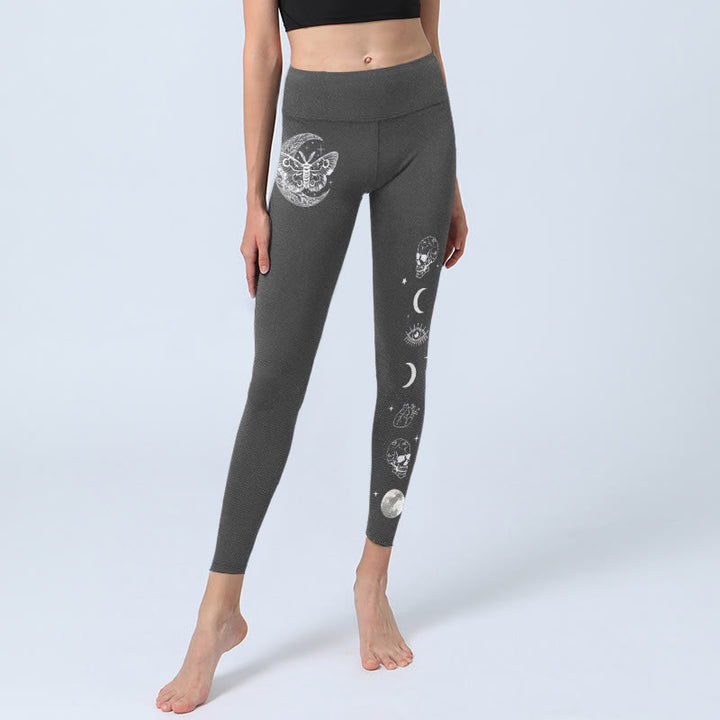 Leggings de yoga para mujer con diseño de calavera, polilla, luna y Buddha Stones - image 5