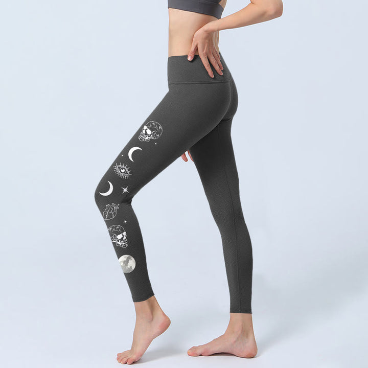 Leggings de yoga para mujer con diseño de calavera, polilla, luna y Buddha Stones - image 2