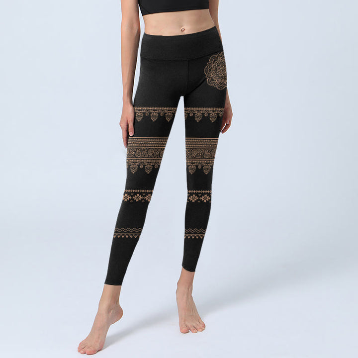 Leggings de yoga para mujer con estampado floral de hojas y mandalas de Buddha Stones - image 5