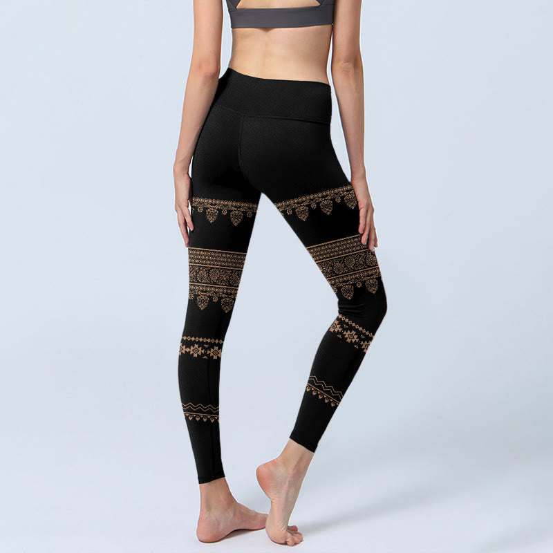Leggings de yoga para mujer con estampado floral de hojas y mandalas de Buddha Stones - image 3