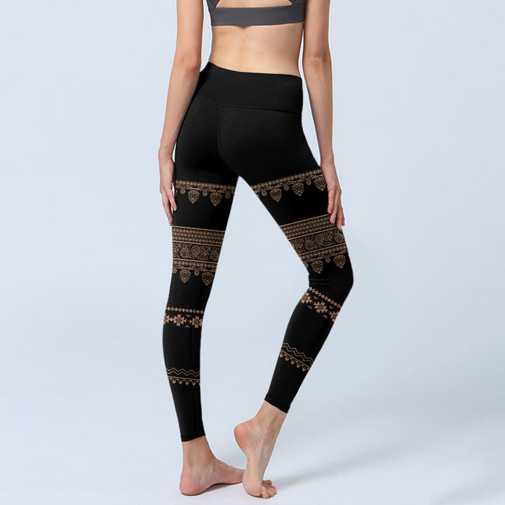 Leggings de yoga para mujer con estampado floral de hojas y mandalas de Buddha Stones - image 3