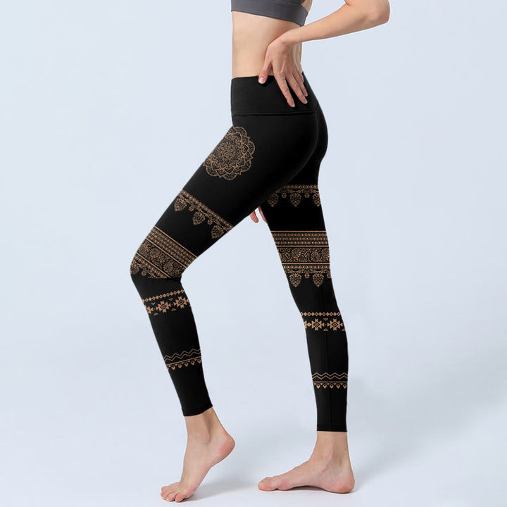 Leggings de yoga para mujer con estampado floral de hojas y mandalas de Buddha Stones - image 2