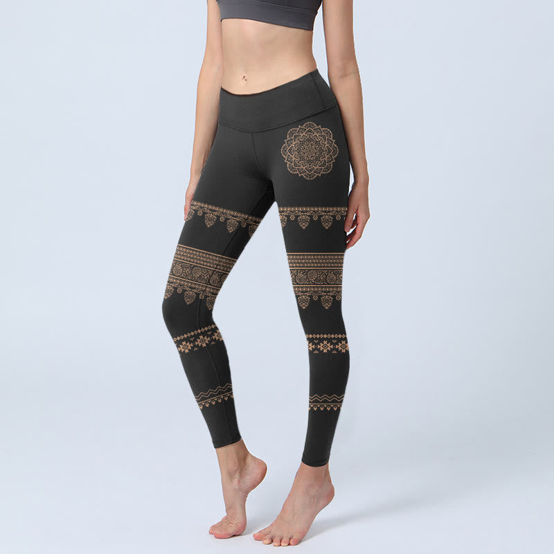 Leggings de yoga para mujer con estampado floral de hojas y mandalas de Buddha Stones - Negro - US18，UK/AU22，EU50 (4XL) - image 0