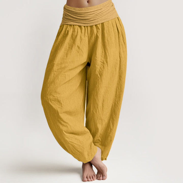 Pantalones harén de algodón puro con cintura elástica para mujer Buddha Stones Goldenrod - vara de oro - US16，UK/AU20，EU48 (3XL) - image 0