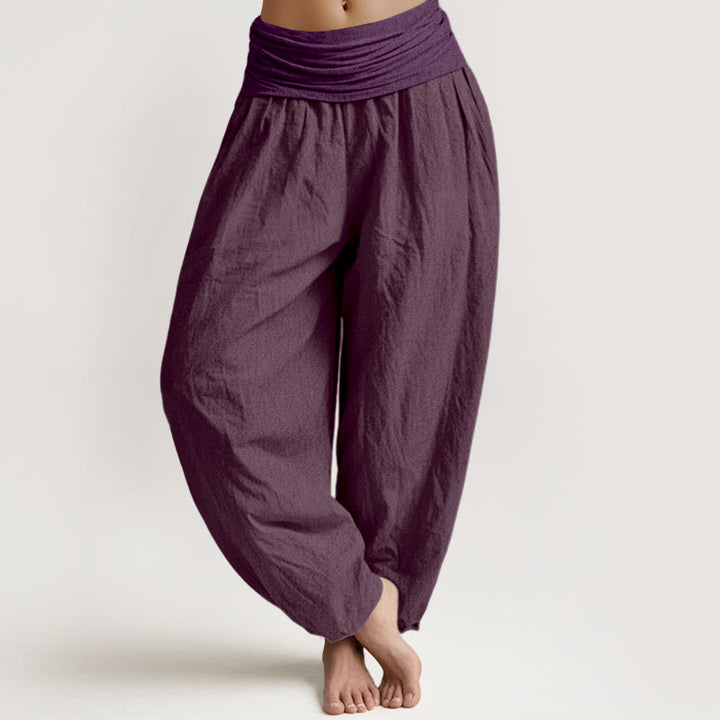 Pantalones harén de algodón puro morado con cintura elástica para mujer con Buddha Stones - Púrpura - US16，UK/AU20，EU48 (3XL) - image 0