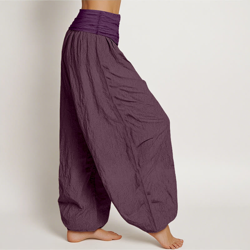 Pantalones harén de algodón puro morado con cintura elástica para mujer con Buddha Stones - image 2
