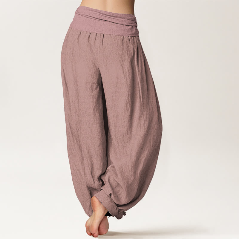 Pantalones harén de algodón puro rosa claro con cintura elástica para mujer Buddha Stones - image 1