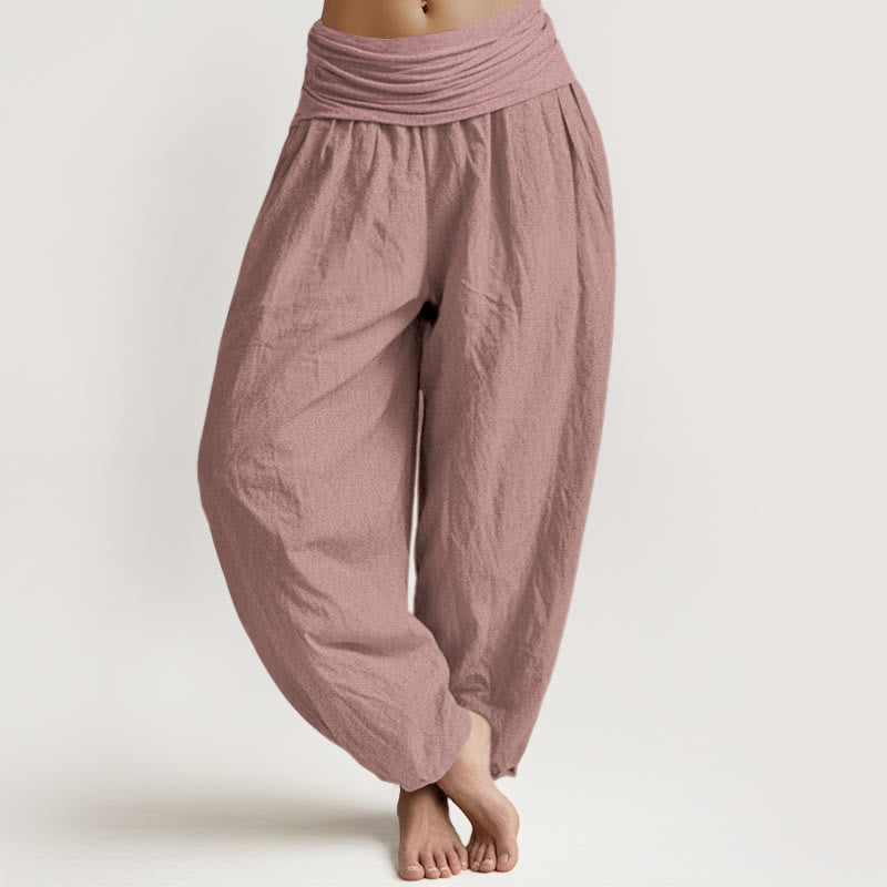 Pantalones harén de algodón puro rosa claro con cintura elástica para mujer Buddha Stones - rosa claro - US16，UK/AU20，EU48 (3XL) - image 0
