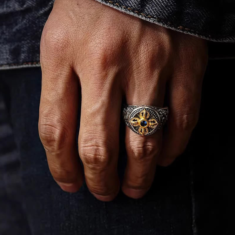 Anillo de equilibrio ajustable de cobre con diseño de cruz tibetana de Buddha Stones y nubes auspiciosas. - image 4