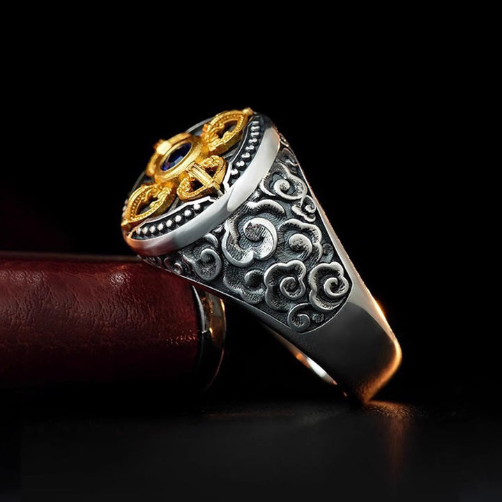 Anillo de equilibrio ajustable de cobre con diseño de cruz tibetana de Buddha Stones y nubes auspiciosas. - image 1