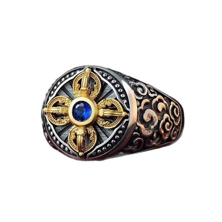 Anillo de equilibrio ajustable de cobre con diseño de cruz tibetana de Buddha Stones y nubes auspiciosas. - image 5