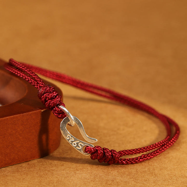 Pulsera de plata de ley 925 con Buddha Stones , diseño de gancho y hilo rojo, color intenso - image 1