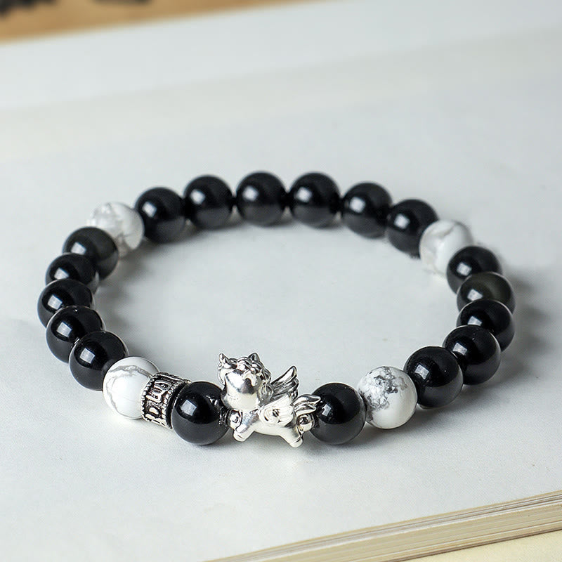 Pulsera de Buddha Stones en plata de ley 999 con semillas de Bodhi de obsidiana negra natural del Año del Caballo. - image 3
