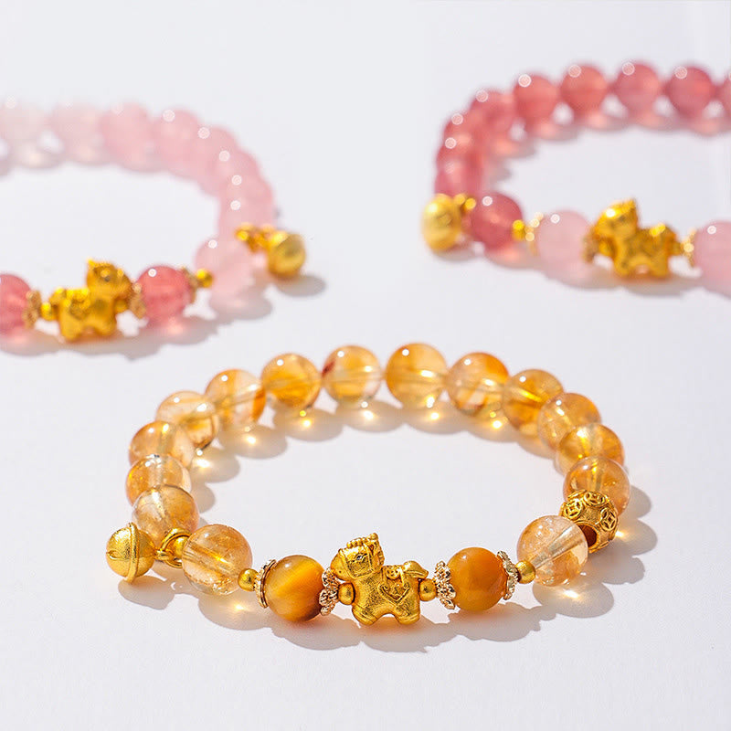 Pulsera de protección de cuarzo fresa con cristal rosa citrino de 8 mm del Año del Caballo de Buddha Stones - image 16