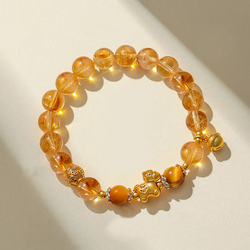 Pulsera de protección de cuarzo fresa con cristal rosa citrino de 8 mm del Año del Caballo de Buddha Stones - image 1