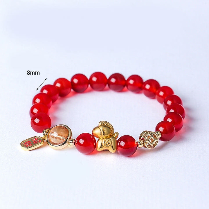 Pulsera de Buddha Stones del Año del Caballo, obsidiana negra natural de 8 mm, ágata roja, cristal rosa y fuerza. - image 6