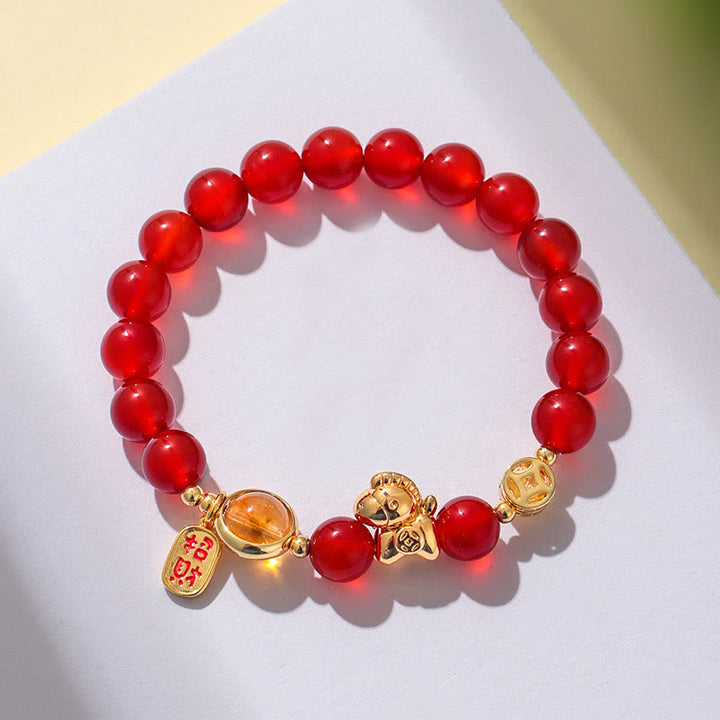 Pulsera de Buddha Stones del Año del Caballo, obsidiana negra natural de 8 mm, ágata roja, cristal rosa y fuerza. - image 8