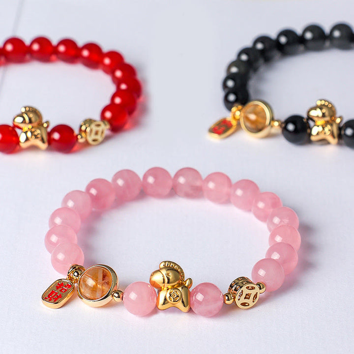 Pulsera de Buddha Stones del Año del Caballo, obsidiana negra natural de 8 mm, ágata roja, cristal rosa y fuerza. - image 17