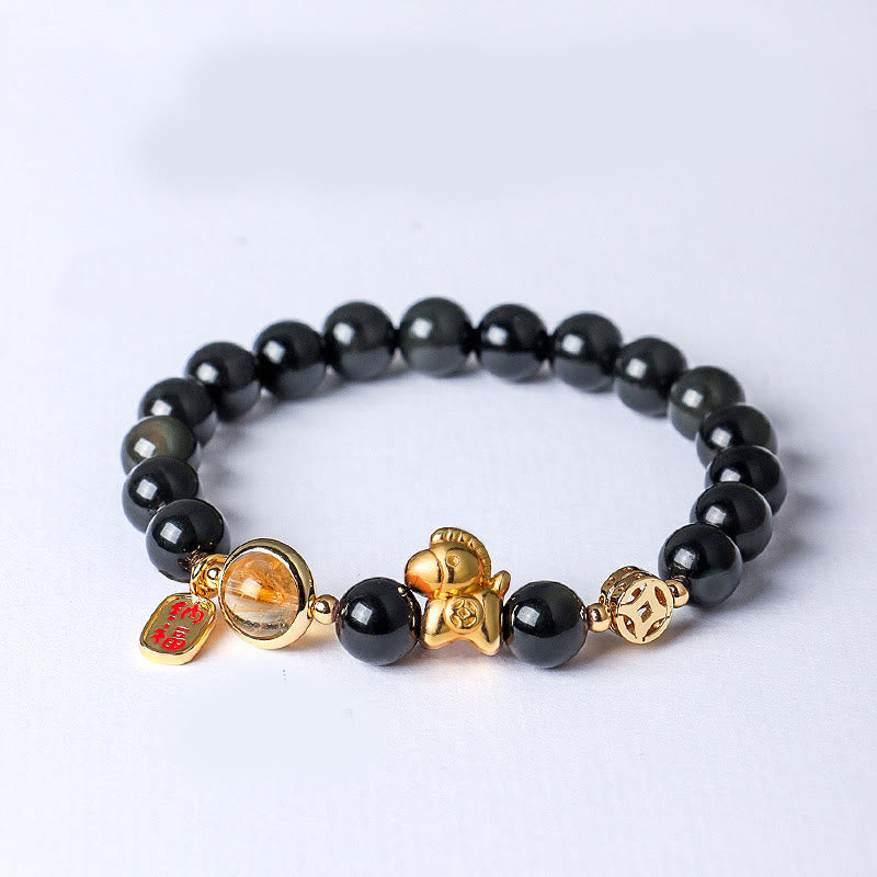 Pulsera de Buddha Stones del Año del Caballo, obsidiana negra natural de 8 mm, ágata roja, cristal rosa y fuerza. - Obsidiana negra (circunferencia de la muñeca: 13-15 cm) - image 0