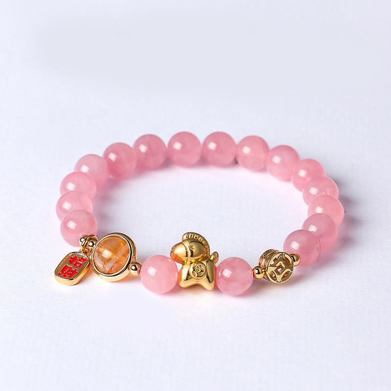 Pulsera de Buddha Stones del Año del Caballo, obsidiana negra natural de 8 mm, ágata roja, cristal rosa y fuerza. - Cristal rosa (circunferencia de la muñeca: 13-15 cm) - image 10