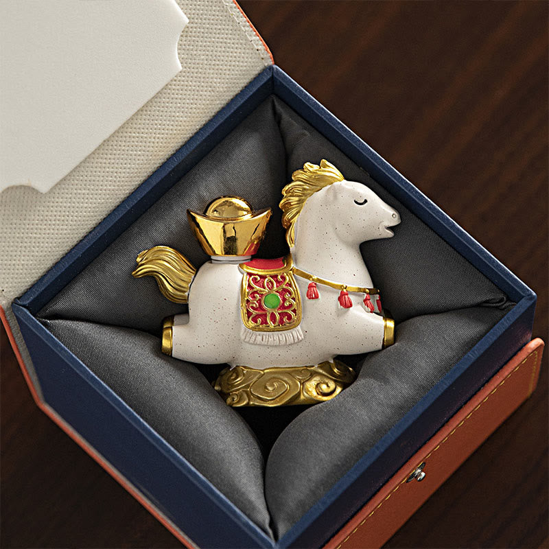Buddha Stones del zodiaco chino, año del Caballo, personaje Fu, prosperidad, decoración del hogar - Caballo blanco con Sycee (8,5 x 4,3 x 7,5 cm) - image 0