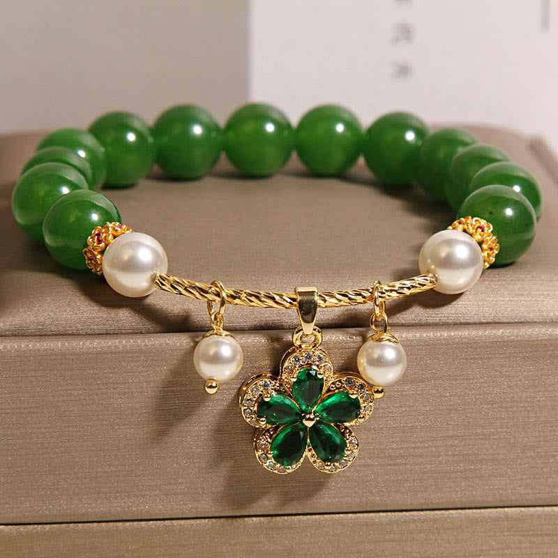 Pulsera de equilibrio con flor de perla y jaspe verde de Buddha Stones - image 2