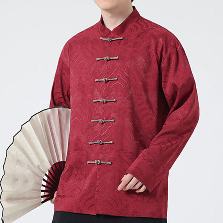 Chaqueta de algodón de manga larga para hombre con diseño de ondas de montaña y botones de Buddha Stones, con bolsillos - image 8