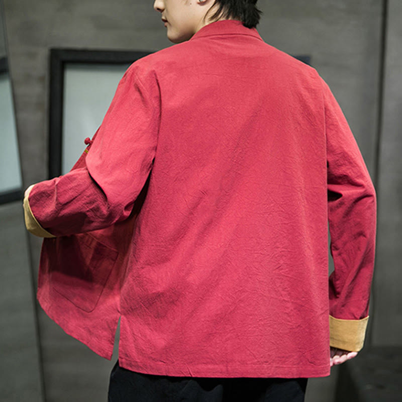 Chaqueta de algodón de manga larga para hombre con bordado de grullas y Buddha Stones , botones de rana y bolsillos - image 4