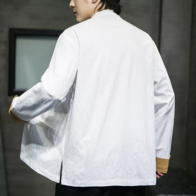 Chaqueta de algodón de manga larga para hombre con bordado de grullas y Buddha Stones , botones de rana y bolsillos - image 10