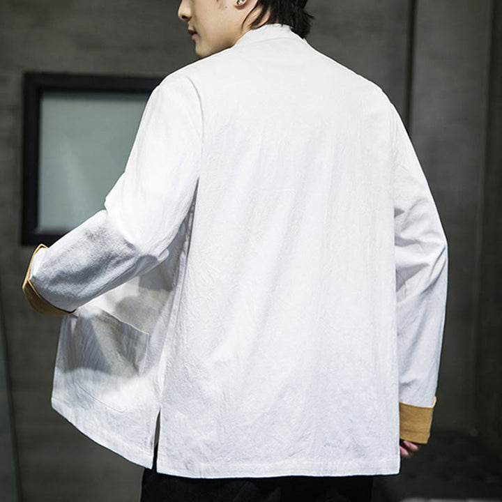 Chaqueta de algodón de manga larga para hombre con bordado de grullas y Buddha Stones , botones de rana y bolsillos - image 10