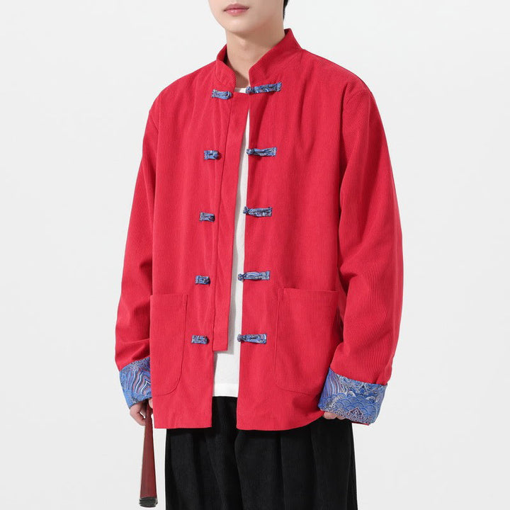 Chaqueta de pana de algodón para hombre, de manga larga, con diseño floral de Buddha Stones y bolsillos - image 3