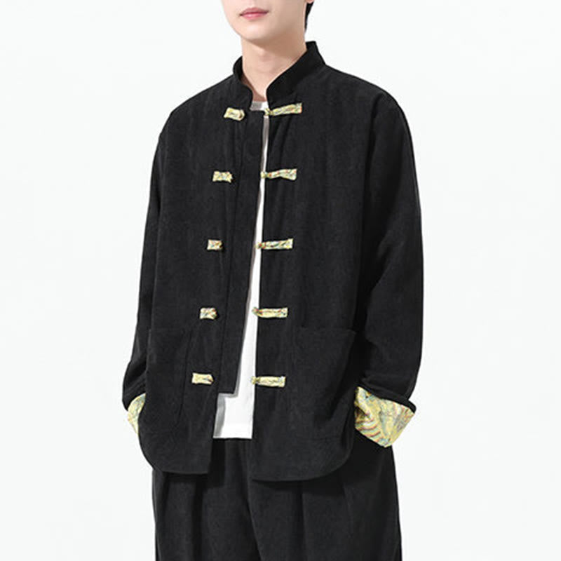 Chaqueta de pana de algodón para hombre, de manga larga, con diseño floral de Buddha Stones y bolsillos - image 8