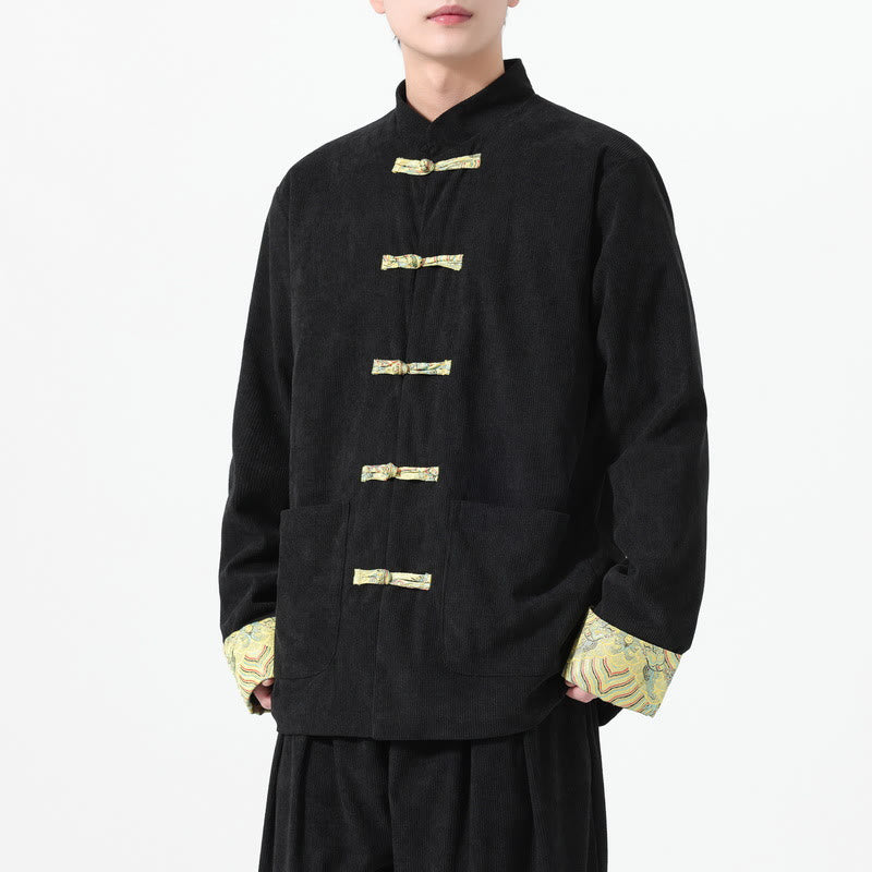 Chaqueta de pana de algodón para hombre, de manga larga, con diseño floral de Buddha Stones y bolsillos - image 7