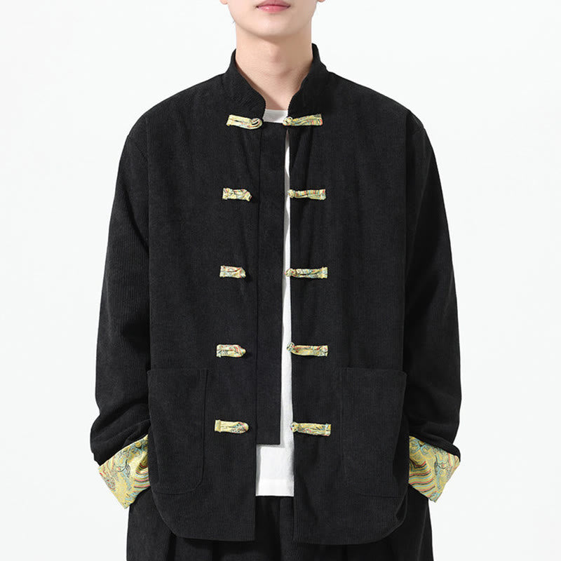 Chaqueta de pana de algodón para hombre, de manga larga, con diseño floral de Buddha Stones y bolsillos - image 9