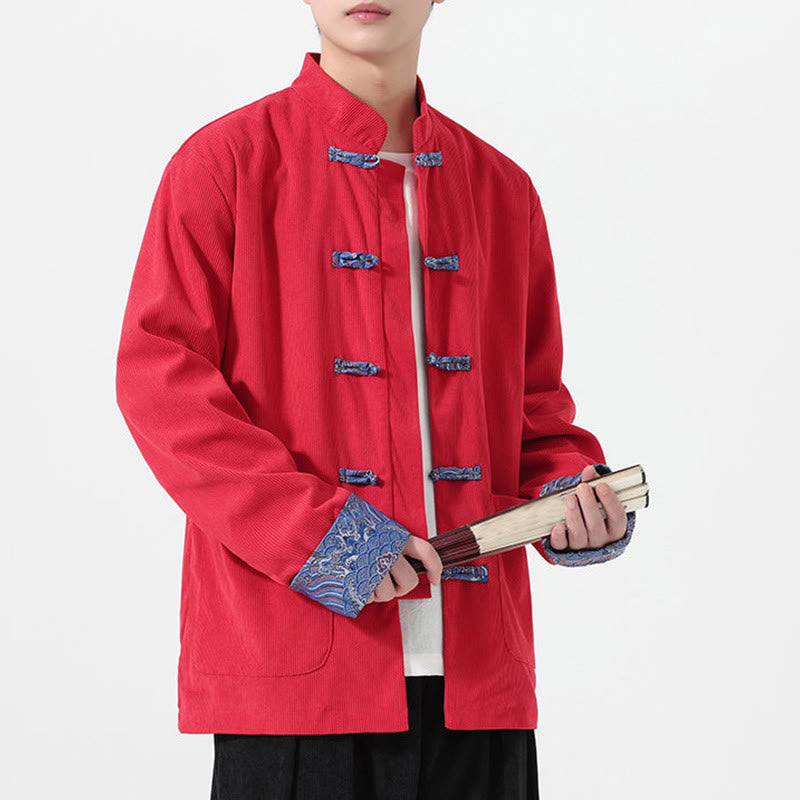 Chaqueta de pana de algodón para hombre, de manga larga, con diseño floral de Buddha Stones y bolsillos - Rojo - US/UK/AU46, EU56 (5XL) - image 0