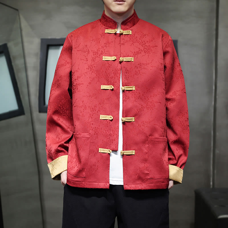 Chaqueta de algodón para hombre, de manga larga, con cuello alto y bolsillos, con estampado de Buddha Stones en jacquard - Carmesí - US/UK/AU46, EU56 (5XL) - image 0