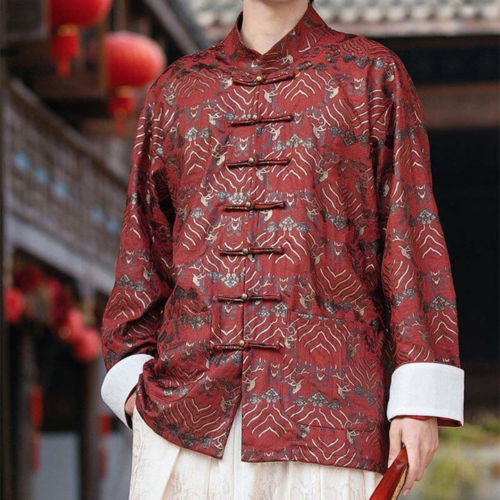 Camisa de manga larga con botones y bolsillos para hombre con estampado floral de Buddha Stones - Marrón - US/UK/AU46, EU56 (5XL) - image 0