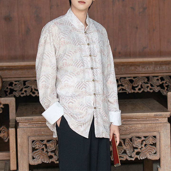 Camisa de manga larga con botones y bolsillos para hombre con estampado floral de Buddha Stones - Humo blanco - US/UK/AU46, EU56 (5XL) - image 7