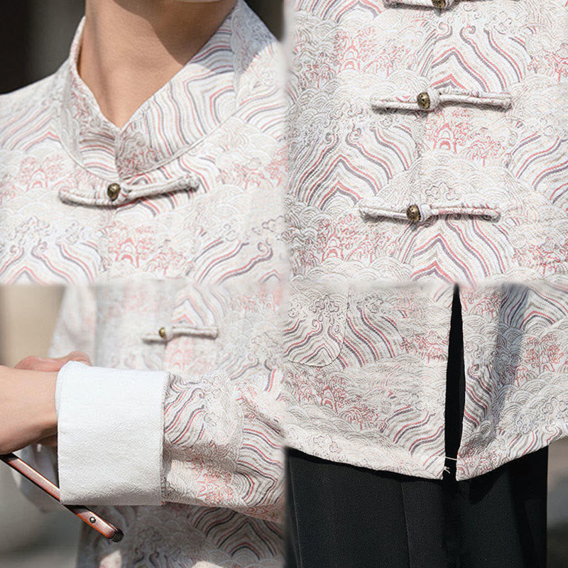 Camisa de manga larga con botones y bolsillos para hombre con estampado floral de Buddha Stones - image 16
