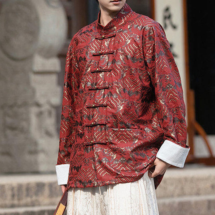 Camisa de manga larga con botones y bolsillos para hombre con estampado floral de Buddha Stones - image 4