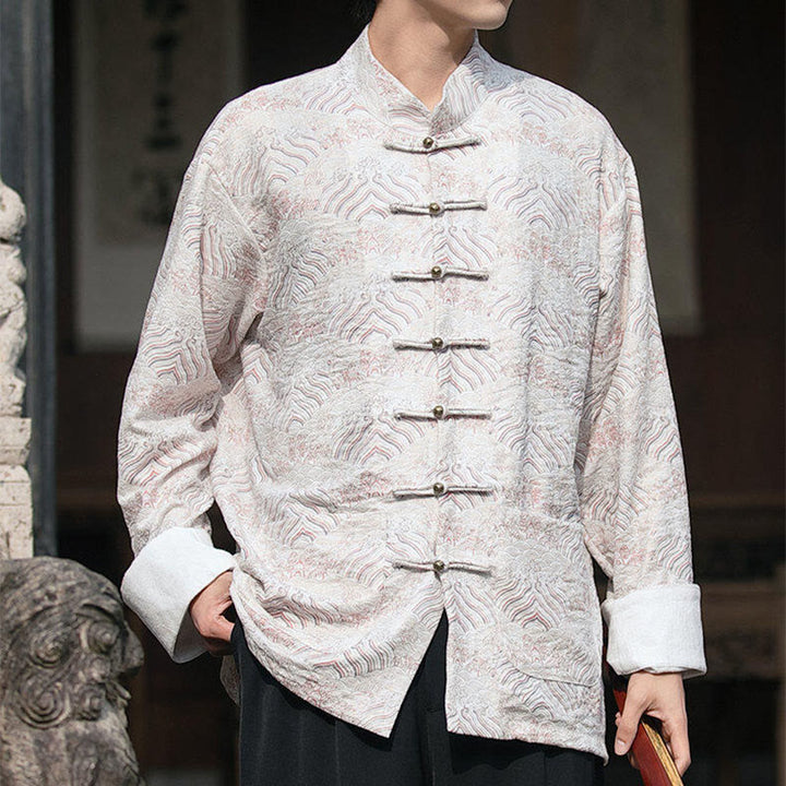 Camisa de manga larga con botones y bolsillos para hombre con estampado floral de Buddha Stones - image 12