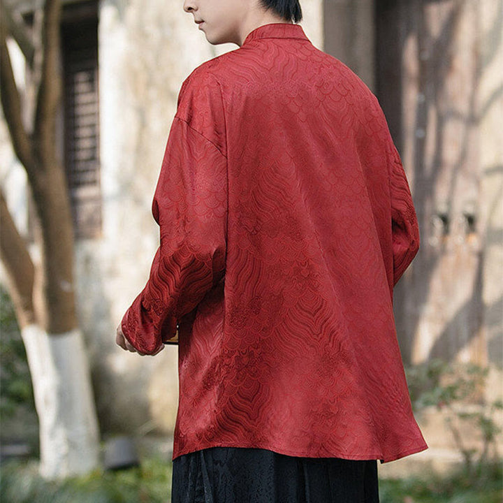 Camisa de manga larga para hombre con diseño de rana china y bambú, con cuello alto y botones - image 21