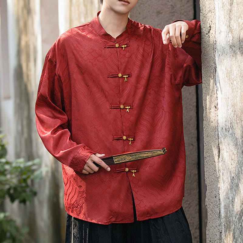 Camisa de manga larga para hombre con diseño de rana china y bambú, con cuello alto y botones - image 23