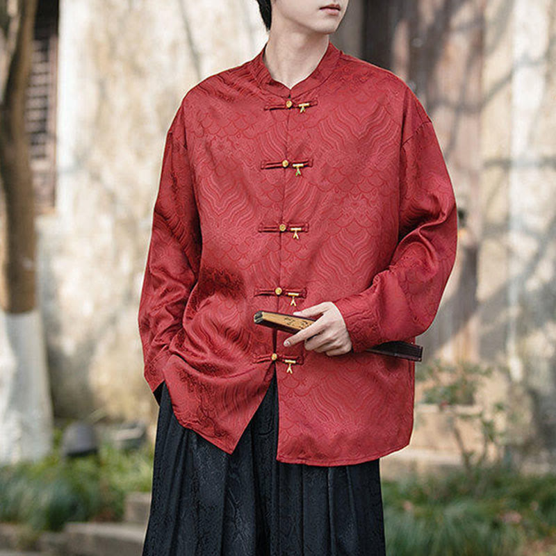 Camisa de manga larga para hombre con diseño de rana china y bambú, con cuello alto y botones - image 19