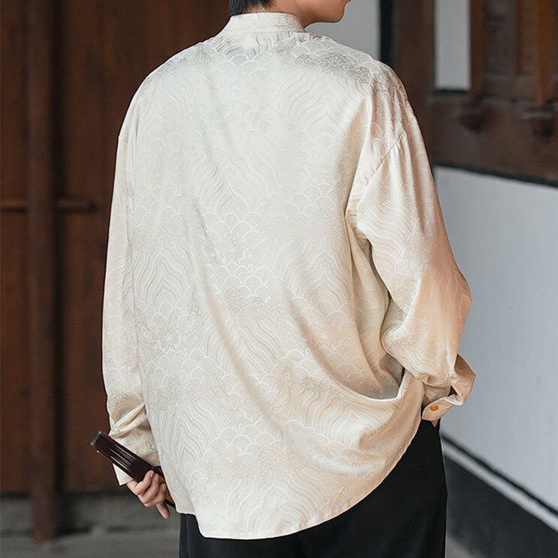 Camisa de manga larga para hombre con diseño de rana china y bambú, con cuello alto y botones - image 4