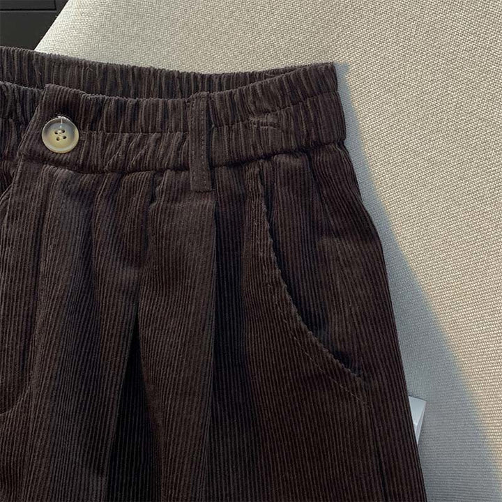 Pantalones de pana de algodón con cintura elástica y pernera ancha para mujer con bolsillos y diseño de Buddha Stones - image 15