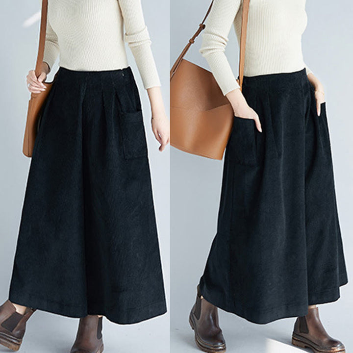 Pantalones de pana anchos con cremallera lateral para mujer de Buddha Stones , de largo 7-8 y bolsillos - image 19