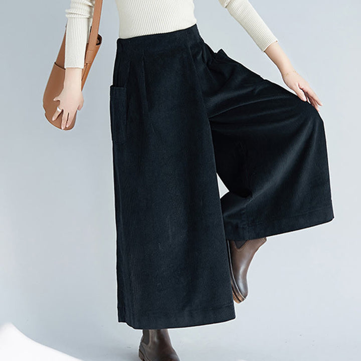 Pantalones de pana anchos con cremallera lateral para mujer de Buddha Stones , de largo 7-8 y bolsillos - image 18